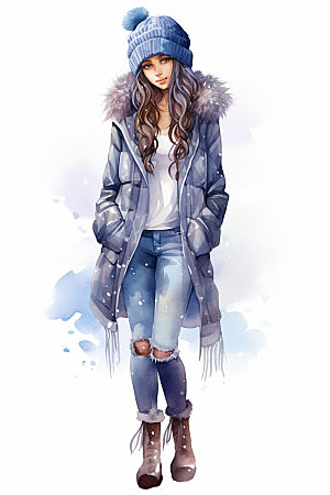 冬季时尚模特少女女性矢量素材