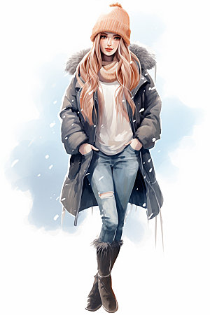 冬季时尚人物插画少女女性矢量素材