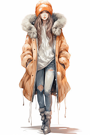 冬季时尚日常穿搭服装搭配矢量素材