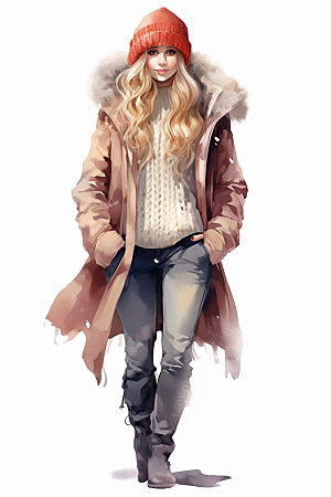 冬季时尚服装搭配少女女性矢量素材