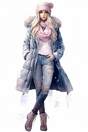 冬季时尚服装搭配模特矢量素材