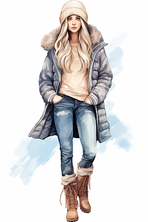 冬季时尚日常穿搭人物插画矢量素材