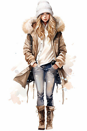 冬季时尚人物插画服装搭配矢量素材