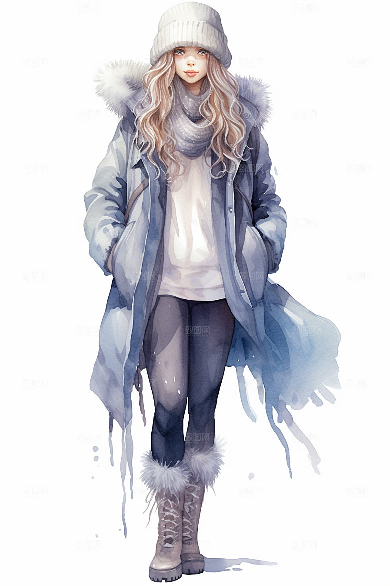 冬季时尚气质少女女性矢量素材