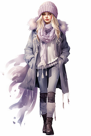 冬季时尚少女女性服装搭配矢量素材