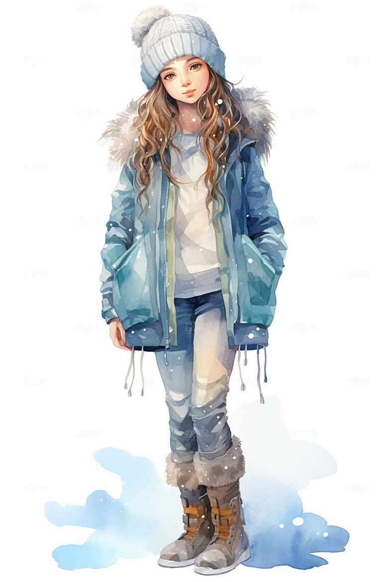 冬季时尚日常穿搭少女女性矢量素材