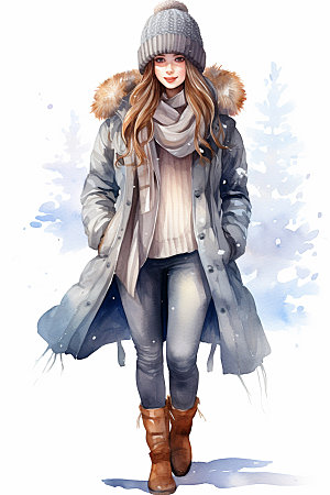 冬季时尚人物插画日常穿搭矢量素材
