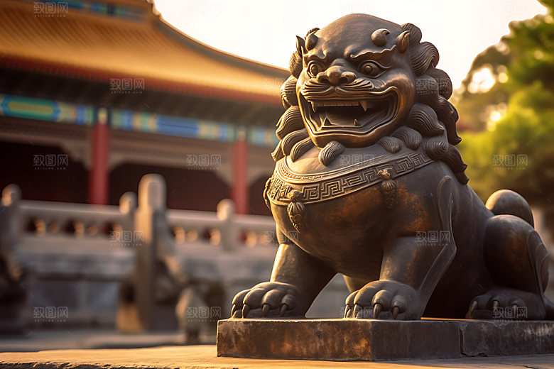 石狮子传统文化文物摄影图