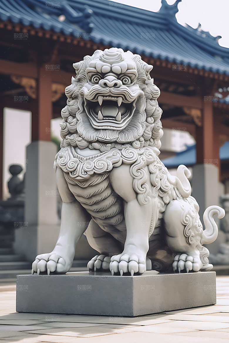 石狮子石雕传统文化摄影图