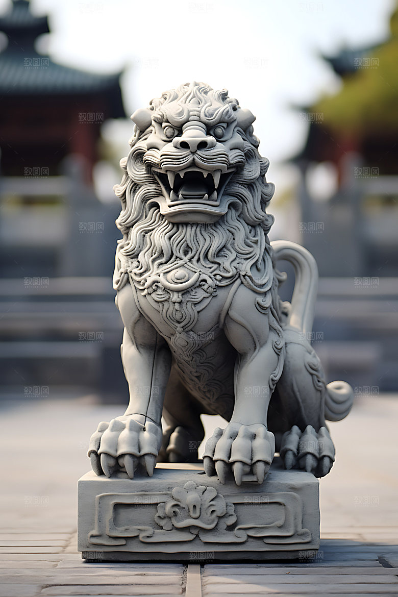 石狮子石雕石刻摄影图
