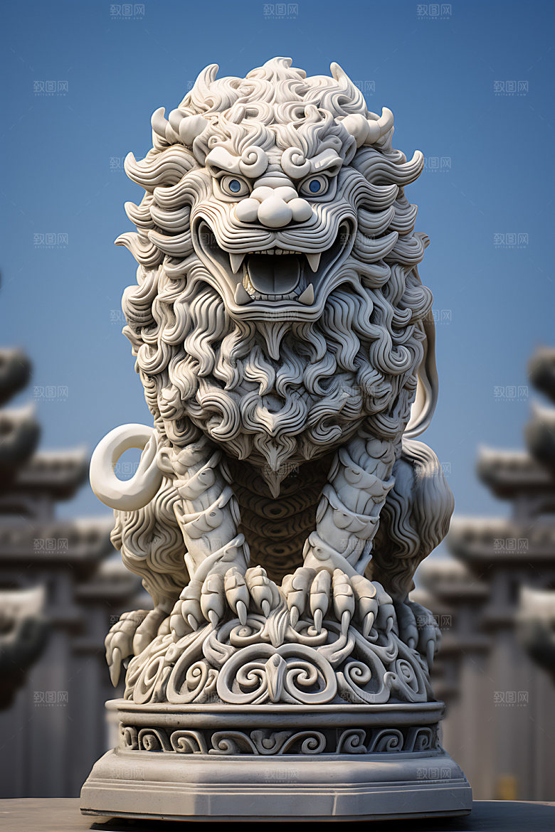 石狮子传统文化特写摄影图