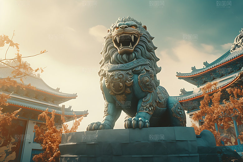 石狮子高清门神摄影图