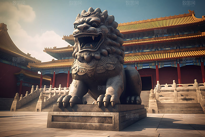 石狮子石刻高清摄影图