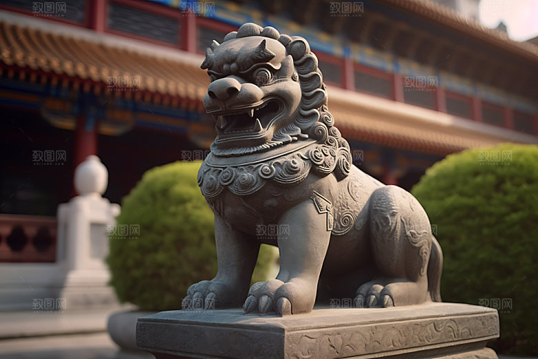 石狮子文物石雕摄影图