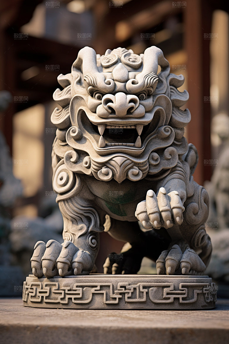石狮子高清中式建筑摄影图