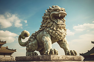 石狮子高清雕塑摄影图