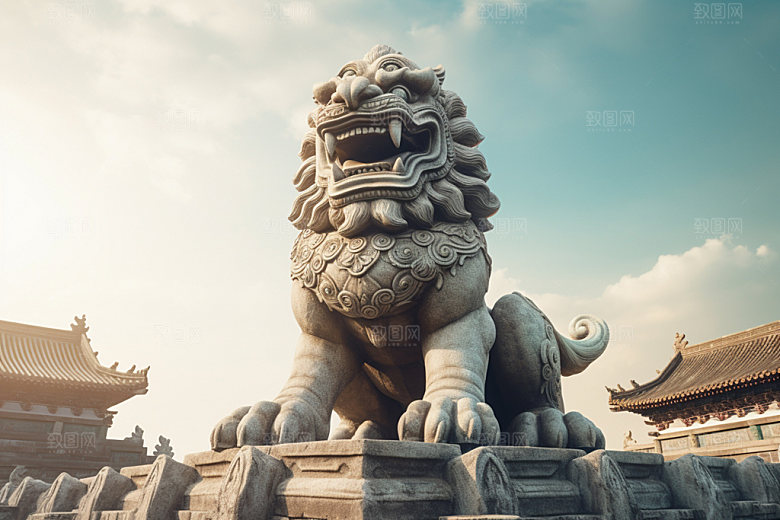 石狮子高清传统文化摄影图