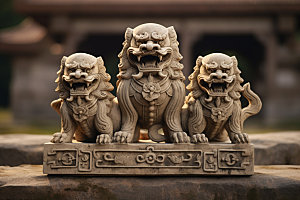 石狮子雕塑传统文化摄影图