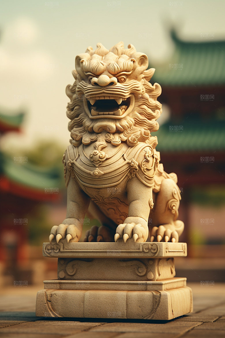 石狮子高清雕塑摄影图