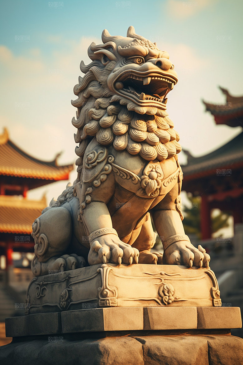 石狮子高清传统文化摄影图