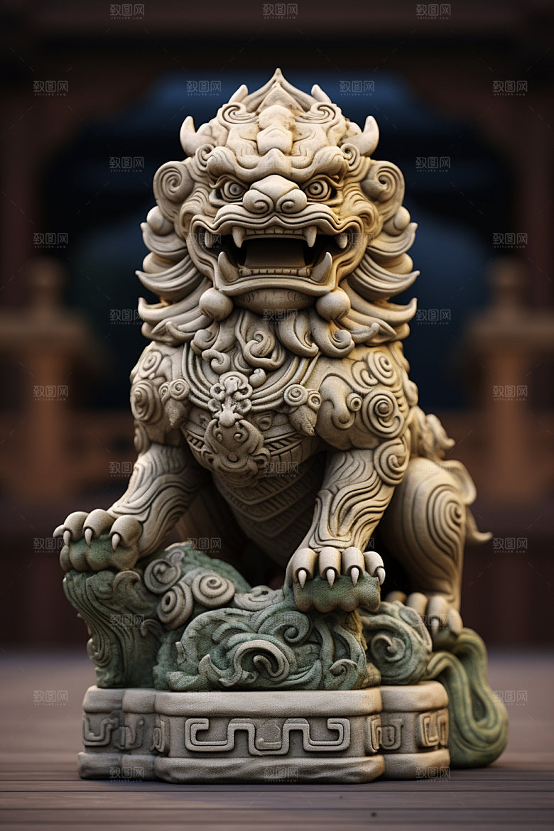 石狮子镇宅平安石像摄影图