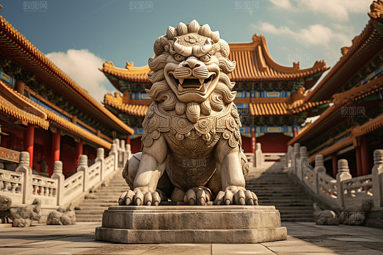 石狮子高清石像摄影图