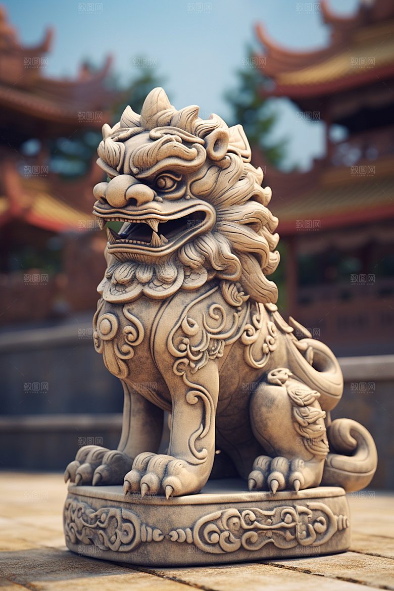 石狮子高清雕塑摄影图