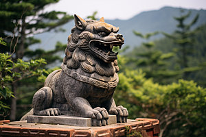 石狮子中式建筑高清摄影图