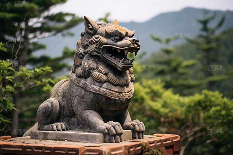 石狮子中式建筑高清摄影图