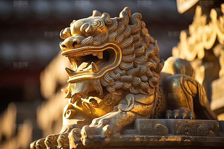 石狮子传统文化石像摄影图