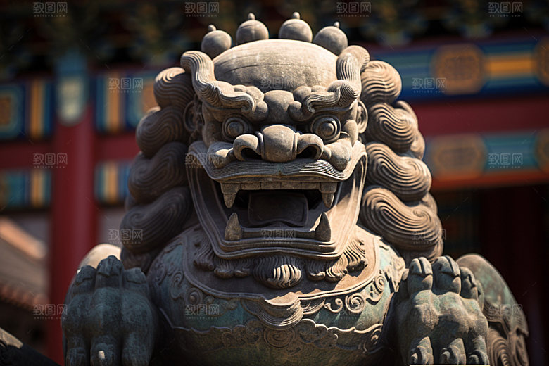 石狮子传统文化石像摄影图