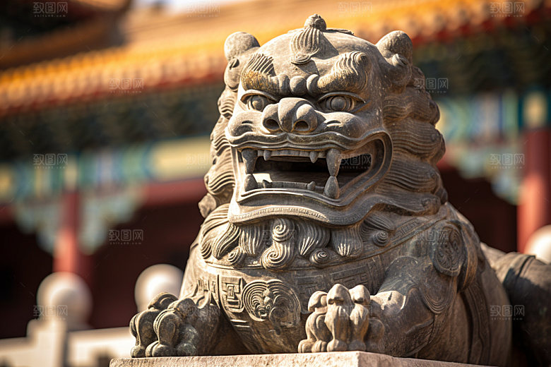 石狮子雕塑传统文化摄影图