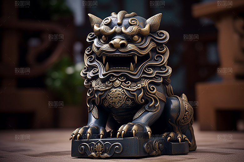 石狮子传统文化石像摄影图