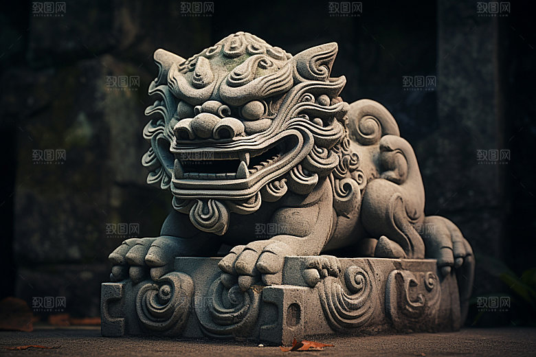 石狮子传统文化石像摄影图