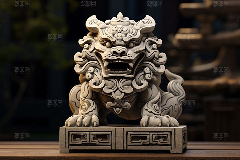 石狮子中式建筑高清摄影图
