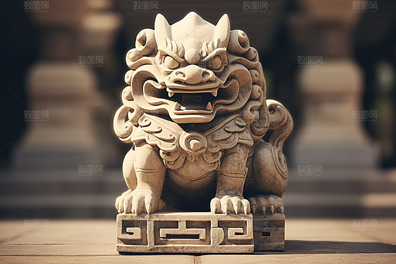 石狮子石像镇宅平安摄影图