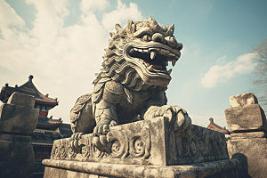 石狮子传统文化中式建筑摄影图