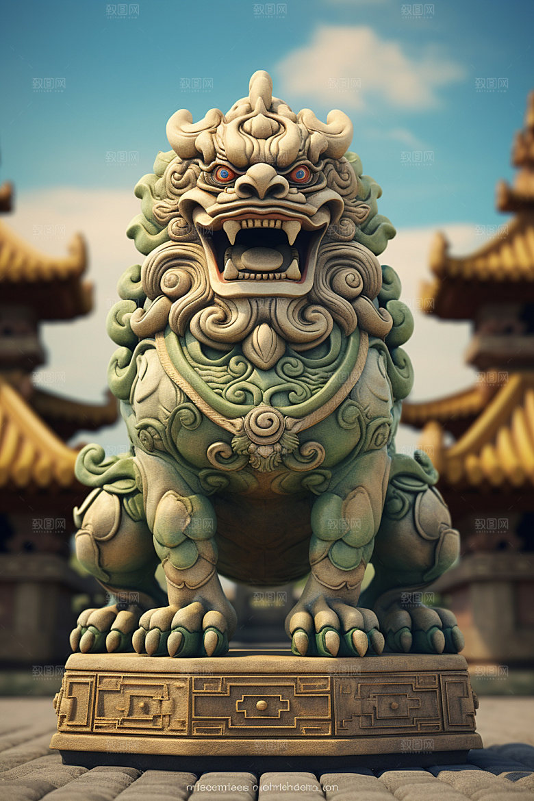 石狮子石像高清摄影图