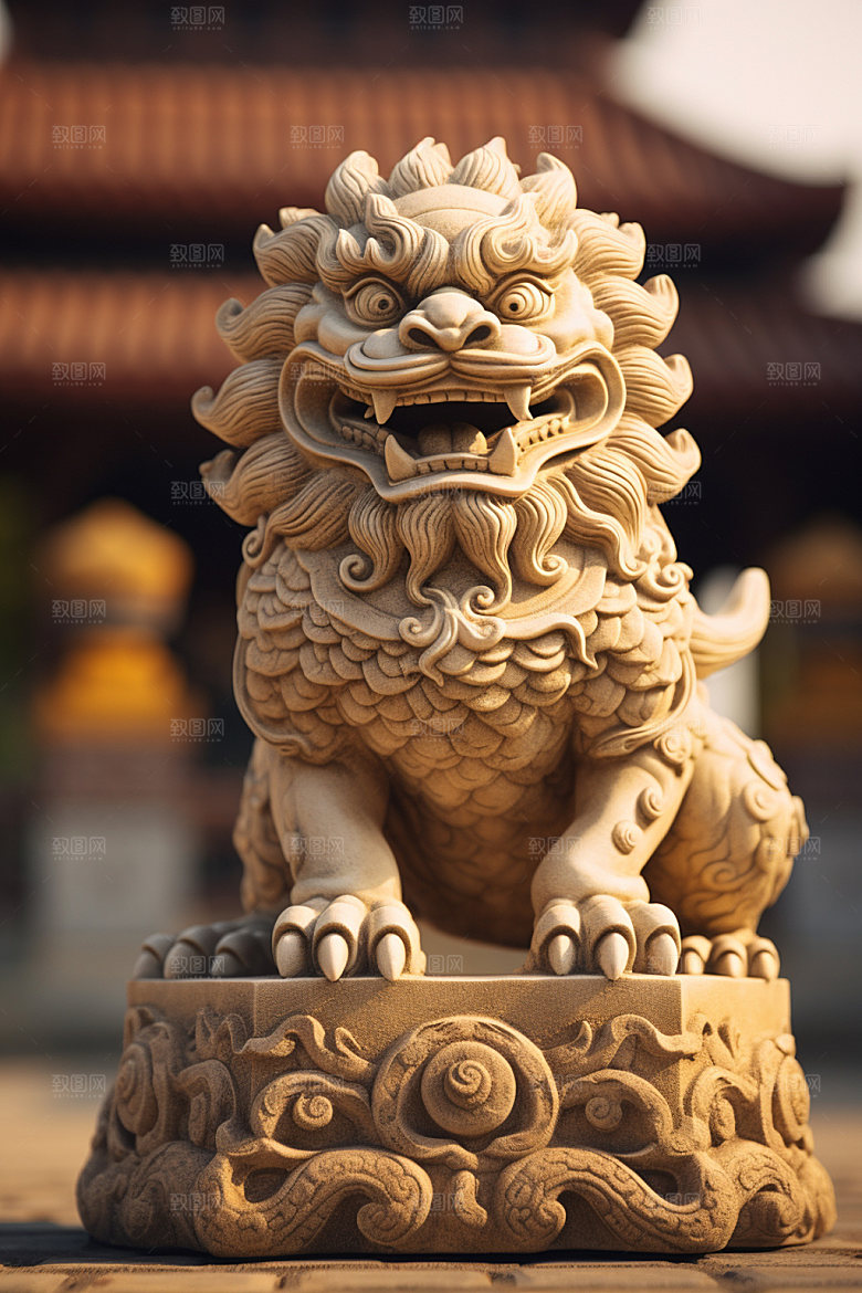 石狮子高清镇宅平安摄影图