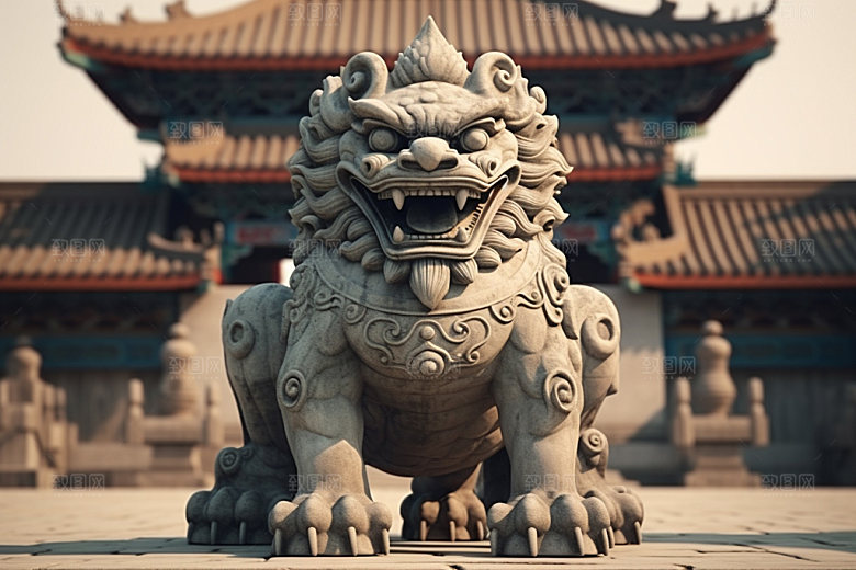 石狮子高清雕塑摄影图