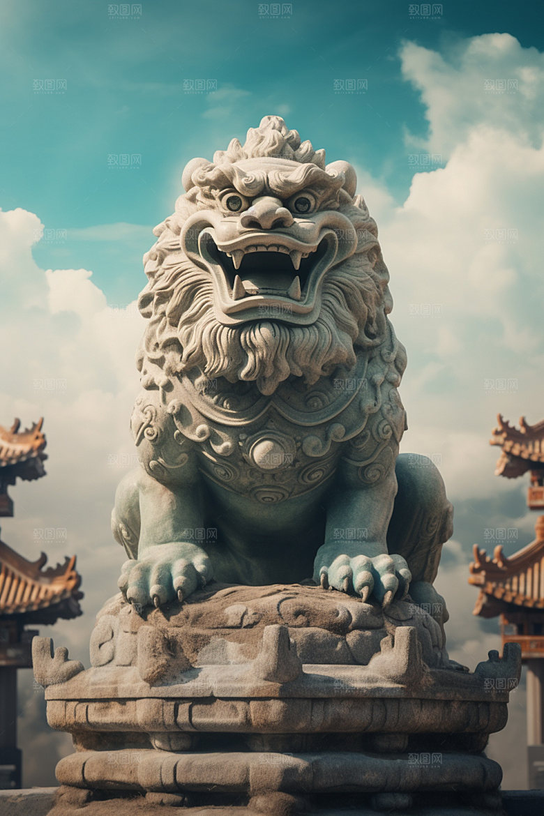 石狮子石像高清摄影图