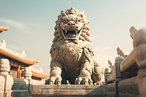 石狮子高清中式建筑摄影图