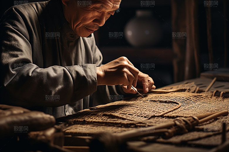 手工编织竹艺手工艺摄影图