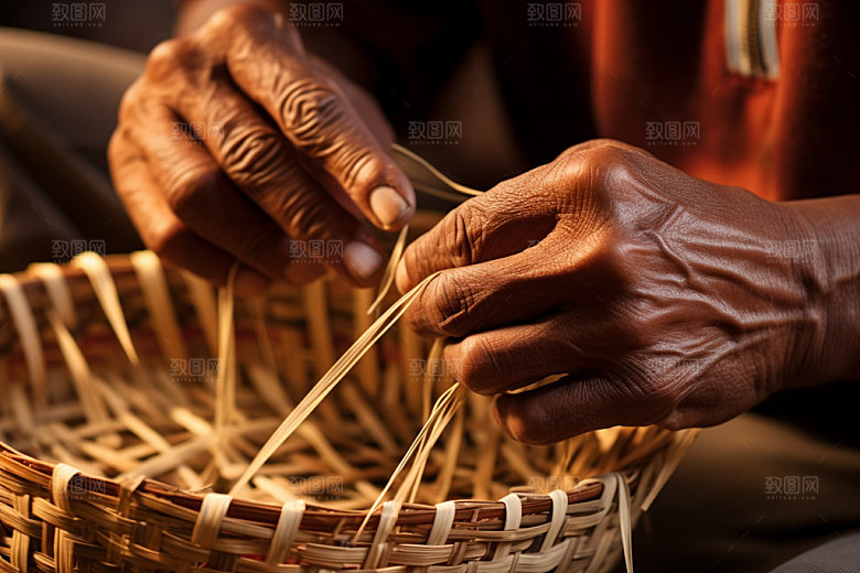 手工编织竹艺藤编摄影图