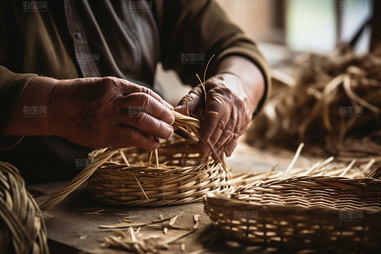 手工编织藤编手工艺摄影图