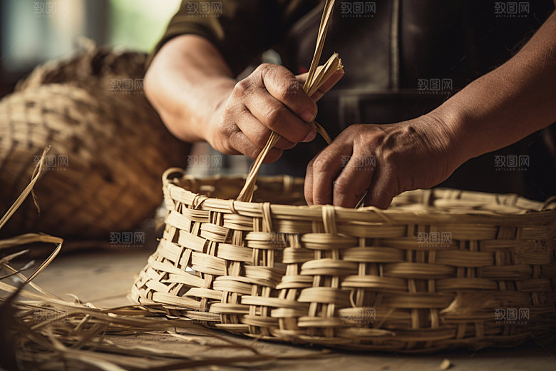 手工编织传统文化竹艺摄影图