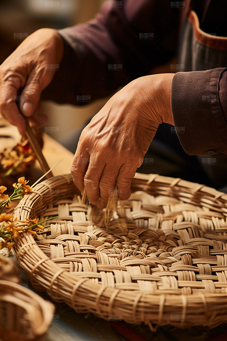 手工编织藤编传统文化摄影图