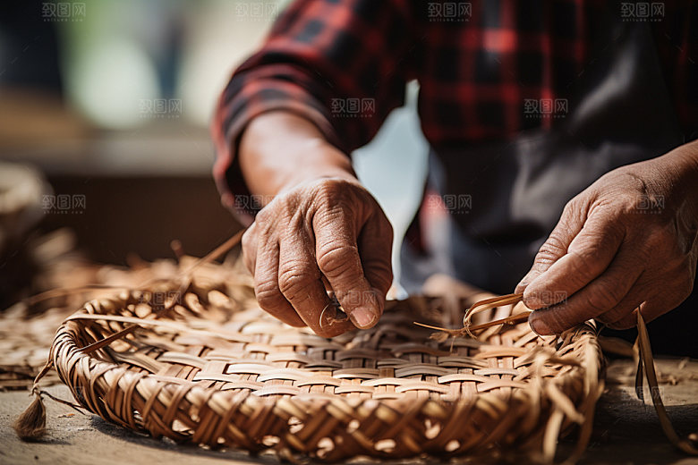手工编织竹艺高清摄影图