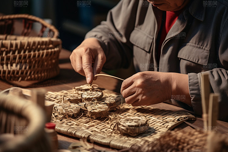 手工编织竹艺高清摄影图