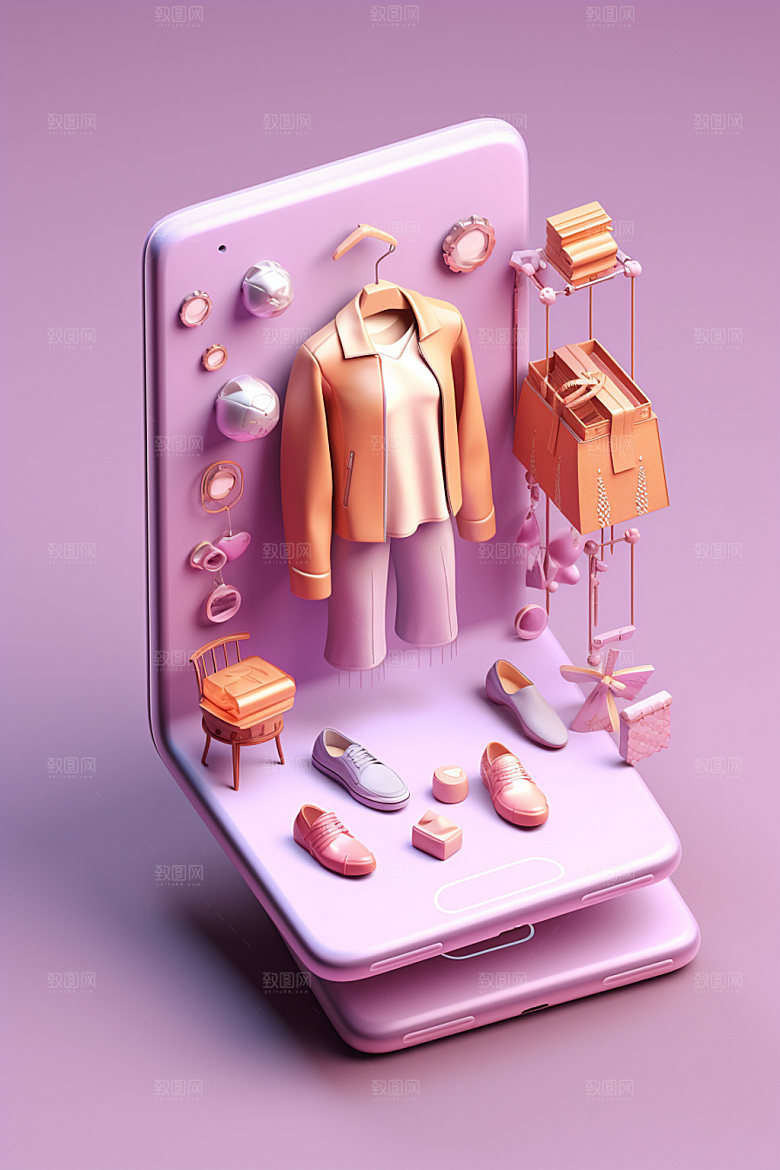 手机购物采购3D模型